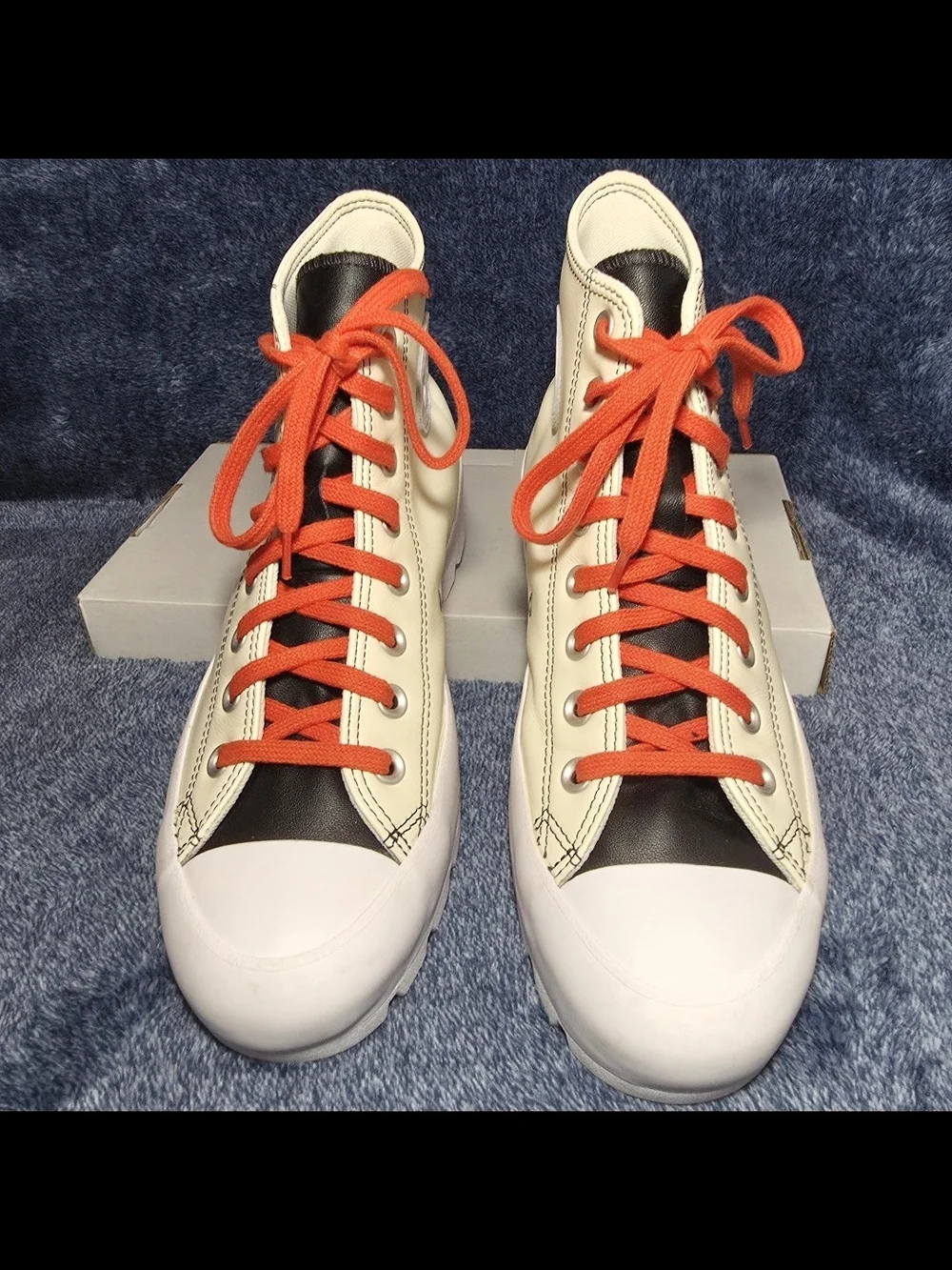 Converse Leather Lugged Winter High-Top Sneakers in Cream with Orange Laces - Picture 3 of 7